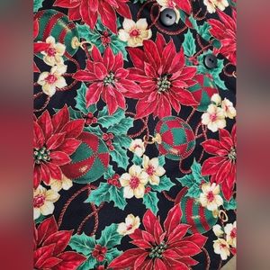 Gilet Vintage Studio Joy Noël - Motif Poinsettia Fleurs - Taille XL - Occasion Très Bon état